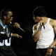 Sean “Puff Daddy” Combs and Nelly perform during the halftime show at Super Bowl XXXVIII between the New England Patriots and the Carolina Panthers at Reliant Stadium on Feb. 1, 2004, in Houston.